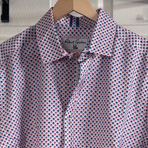 Robert Graham L/S Cotton Men's Button-down Shirt w/ Red & Blue Drop Pattern, XL